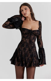 Long Sleeved Mini Dress with Lace